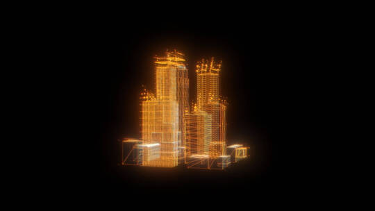4k金黄色粒子城市建筑透明模型素材 (1)