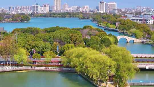 嘉兴市南湖旅游区航拍城市地标景区景点浙江