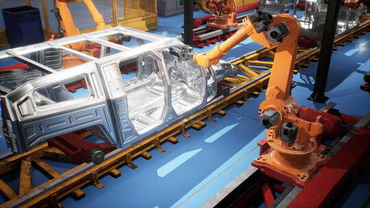 自动化工厂正在使用机器人制造汽车