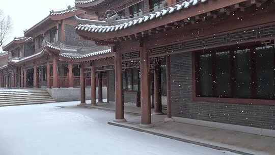 下雪飘雪花古建筑街景素材