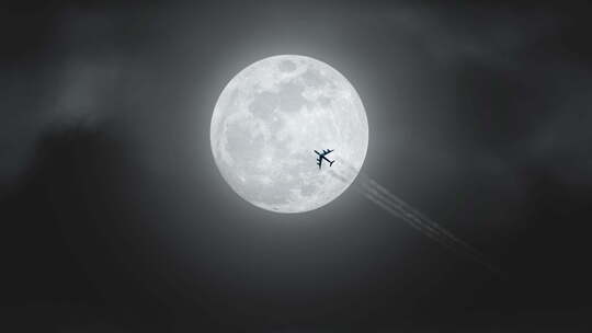 飞机划过月亮表面视频素材模板下载