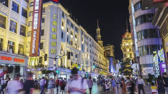 4k上海南京路步行街夜景延时