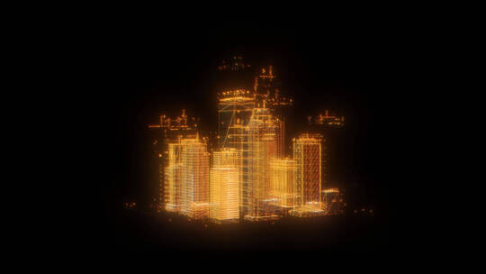 4k金黄色粒子城市建筑透明模型素材 (2)