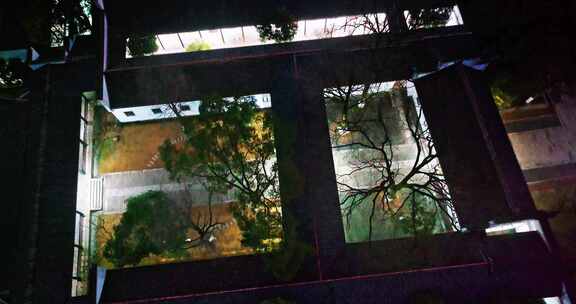 4k长沙湖南大学岳麓书院夜景航拍