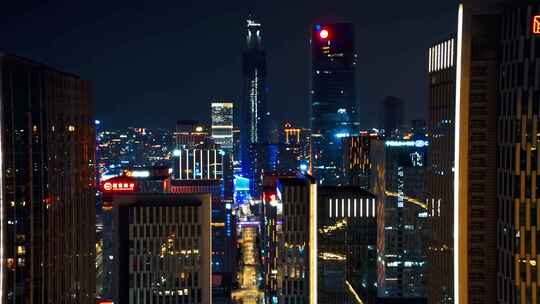 宁波东部新城CBD商业区夜景航拍大气高端