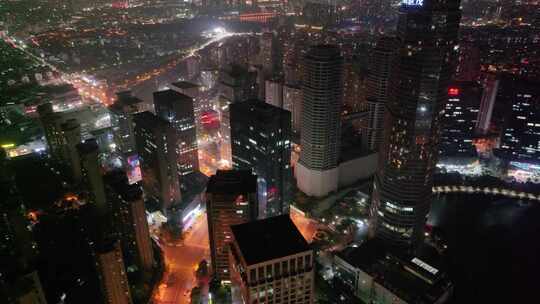 浙江绍兴世茂天际中心高楼大厦夜晚夜景航拍