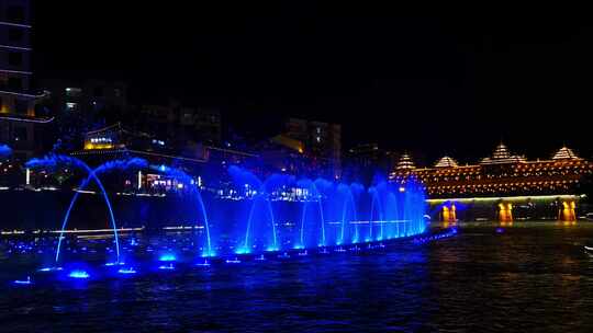 湖北恩施宣恩县风雨桥夜景夜色侗族建筑