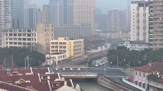 上海大雾天 城市风光航拍