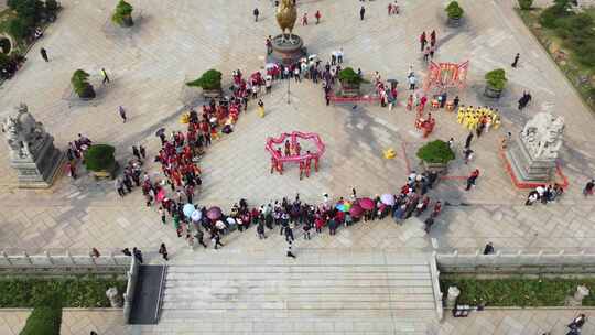 航拍 舞龙 舞狮