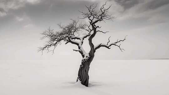 极简黑白光影建筑与孤独树木