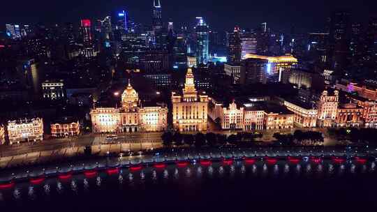 上海黄浦江外滩夜景航拍