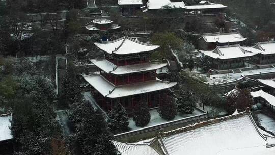 航拍古建筑雪景