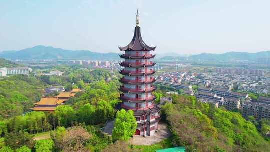 杭州萧山东方文化园中国传统建筑古塔航拍