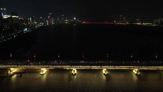 江西南昌城市夜景灯光地标建筑航拍