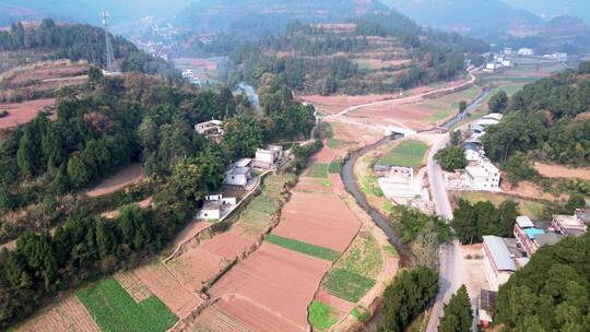 4k航拍四川丘陵地貌农田秋季阳光唯美风景