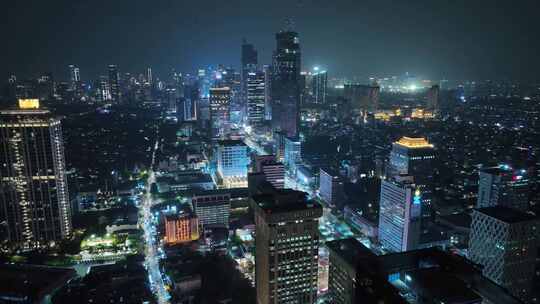 原创 印尼雅加达城市天际线夜景航拍景观