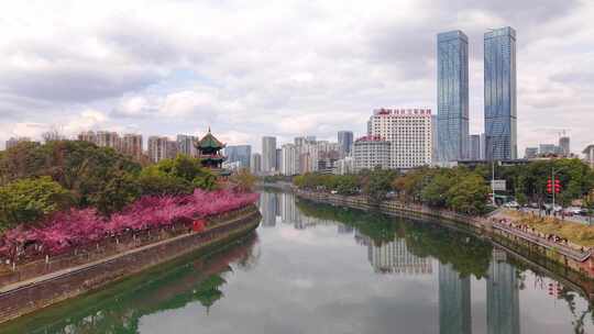 城市河流两岸风光全景