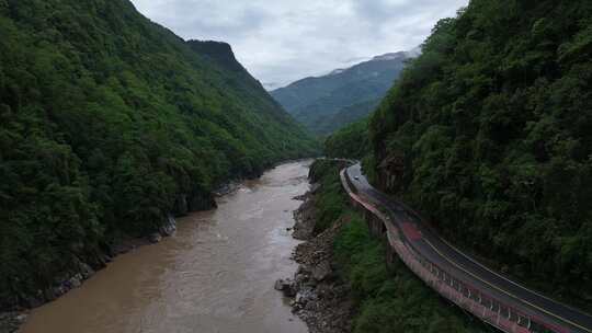 云南怒江大峡谷福贡县G219公路航拍风光