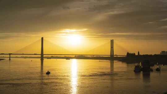 长江大桥延时素材夕阳落日空镜头