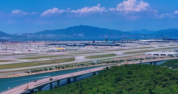 航拍港珠澳大桥香港国际机场香港公路口岸