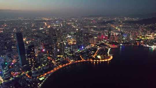 中国山东青岛浮山湾城市夜景航拍