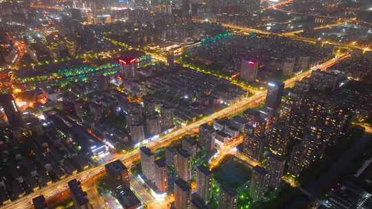 城市市区夜晚夜景车流城市风景航拍延时素材