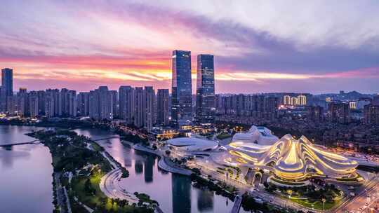 中国长沙梅溪湖夜景延时航拍