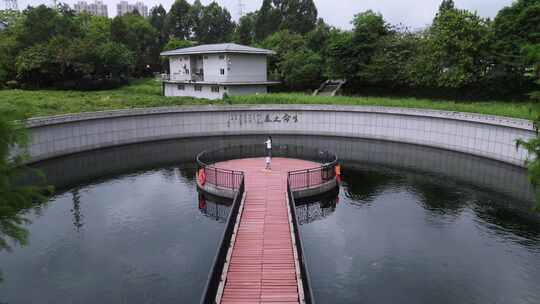 航拍雨后深圳观澜湿地公园