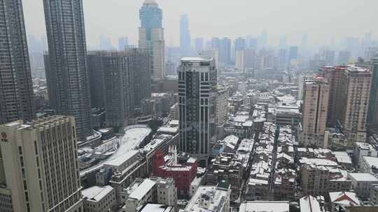 武汉江汉路步行街雪景航拍