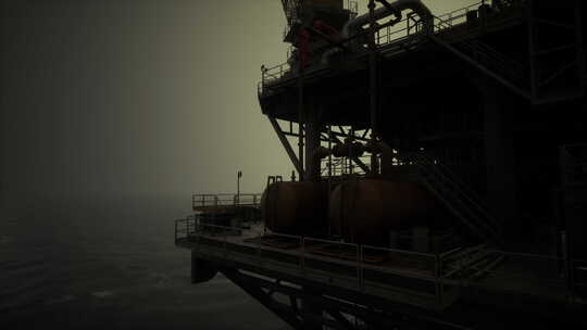 海洋迷雾深处的石油钻井平台