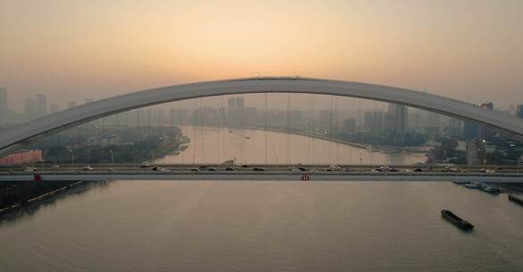 上海·卢浦大桥·晚霞航拍