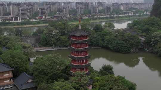 广西桂林木龙湖木龙塔航拍视频素材模板下载