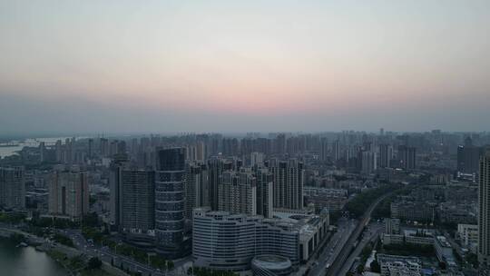 航拍城市日落晚霞夕阳