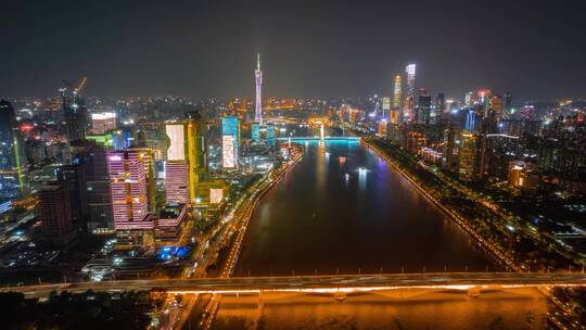 8K广州珠江全景城市天际线夜景灯光延时视频素材模板下载