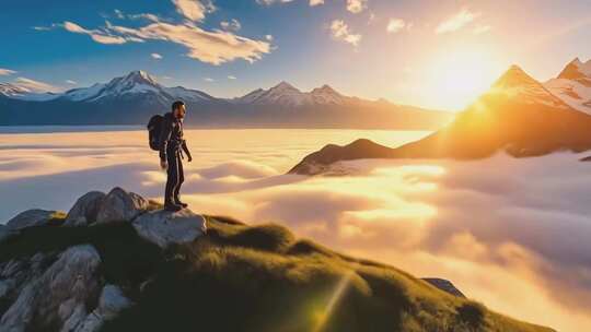 成功人士成功登山顶眺望