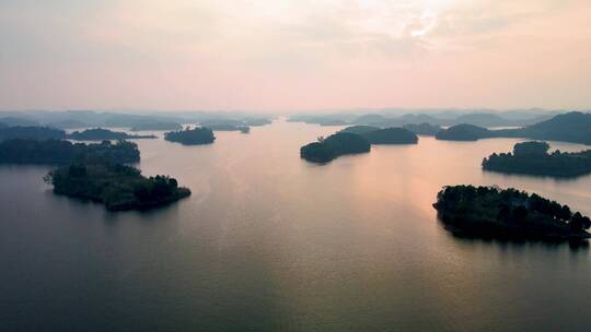 4k航拍生态河林湖泊岛屿日出日落自然美景视频素材模板下载