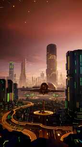 竖屏赛博朋克未来科幻科技城市