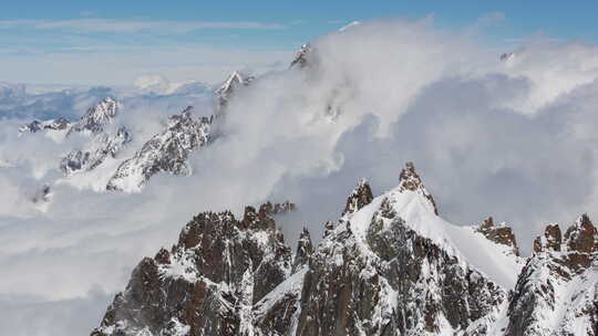 勃朗峰阿尔卑斯山法国山脉雪峰滑雪延时