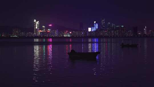 深圳湾灯光秀夜景航拍