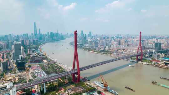 上海_杨浦大桥_道路桥梁_航拍延时视频素材模板下载