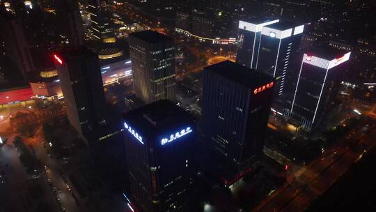 无锡金融街夜景市民中心全景4K航拍视频素材模板下载