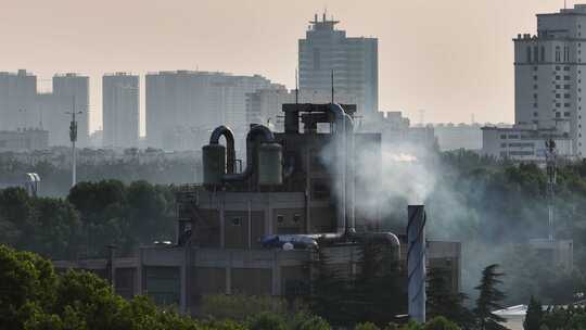 航拍城市工厂污染排放