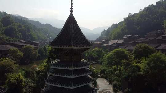 航拍贵州日出肇兴侗寨侗族村落山水大气夜色