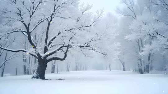 冬季雪树银花美丽雪景4k舞台粒子活动背景