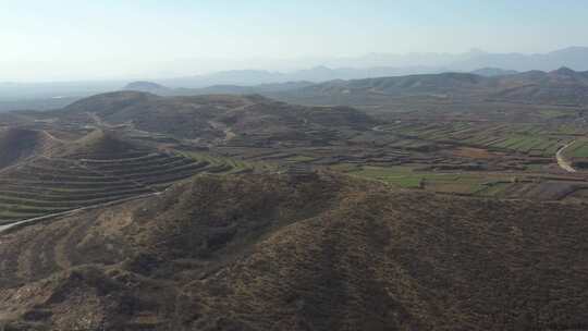 航拍 大棚 村庄 地 农田 高空 无人机飞行