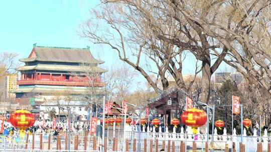 北京冬天什刹海鼓楼视频素材模板下载