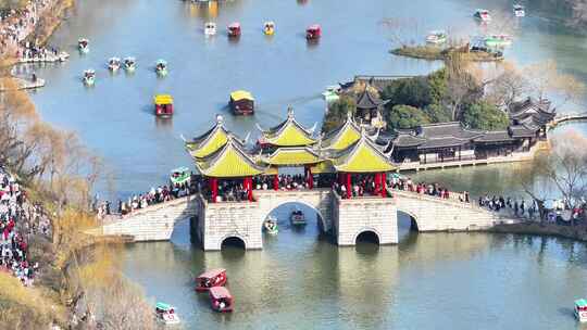 航拍瘦西湖风景区大明寺观音山园林寺庙