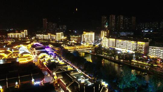 航拍铜仁古城，中南门古城夜景