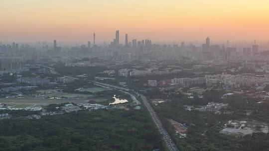 航拍广州华南快速干线和城市地标建筑