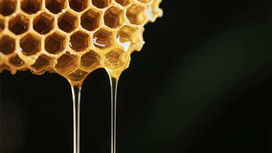 蜂蜜滴落与蜂巢展示